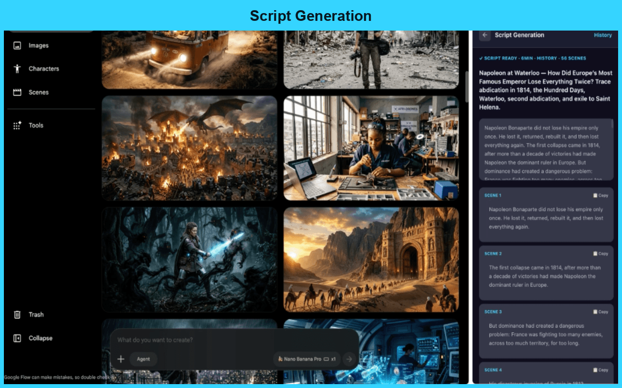 Flow Studio framed script-generation workflow